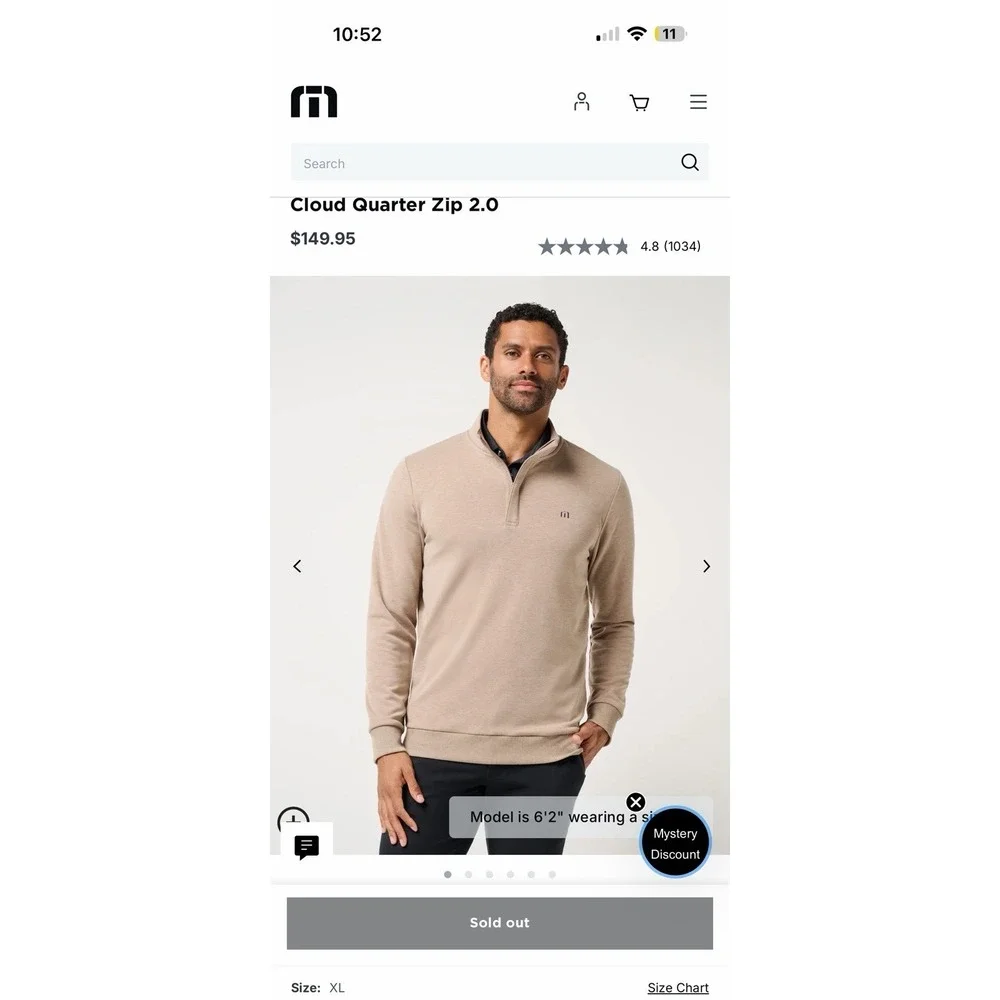 Travis Mathew Men's Beige 1/4 Quarter Zip Golf Pullover  Sweater Long Sleeve